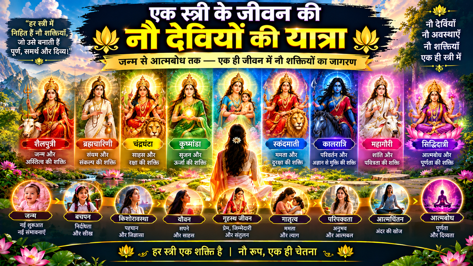 Nine Forms of Goddess Durga-नौ देवियों की शक्ति और स्त्री जीवन की आध्यात्मिक यात्रा