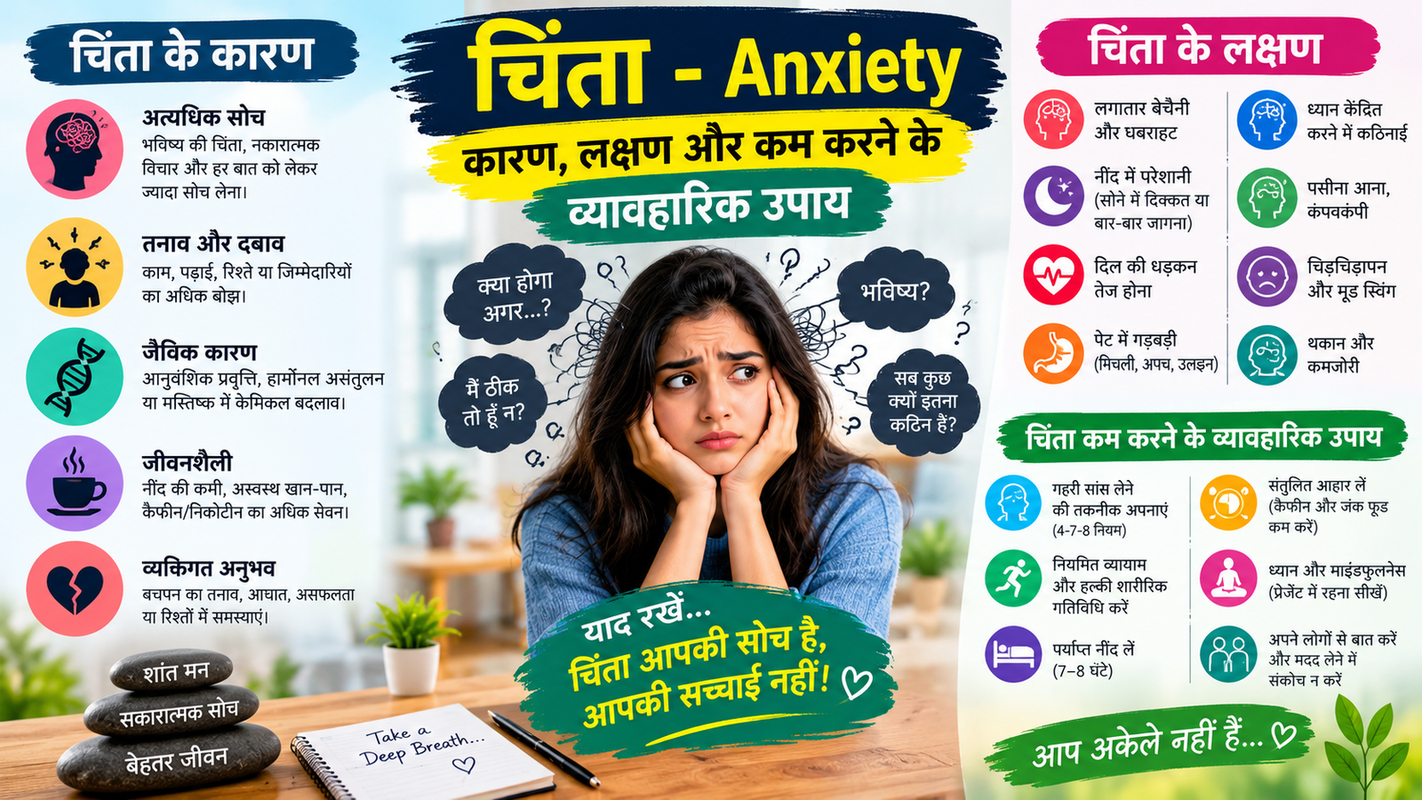 चिंता-Anxiety: लक्षण, कारण और कम करने के उपाय